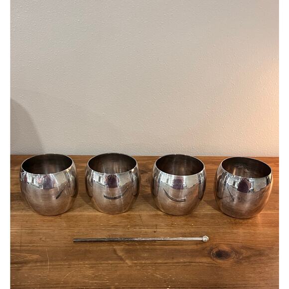 Poole EPCA Silverplate Punch Set 6pc #834 #837 Bowl Cups Swizzle Stick Vtg MCM - Picture 8 of 13